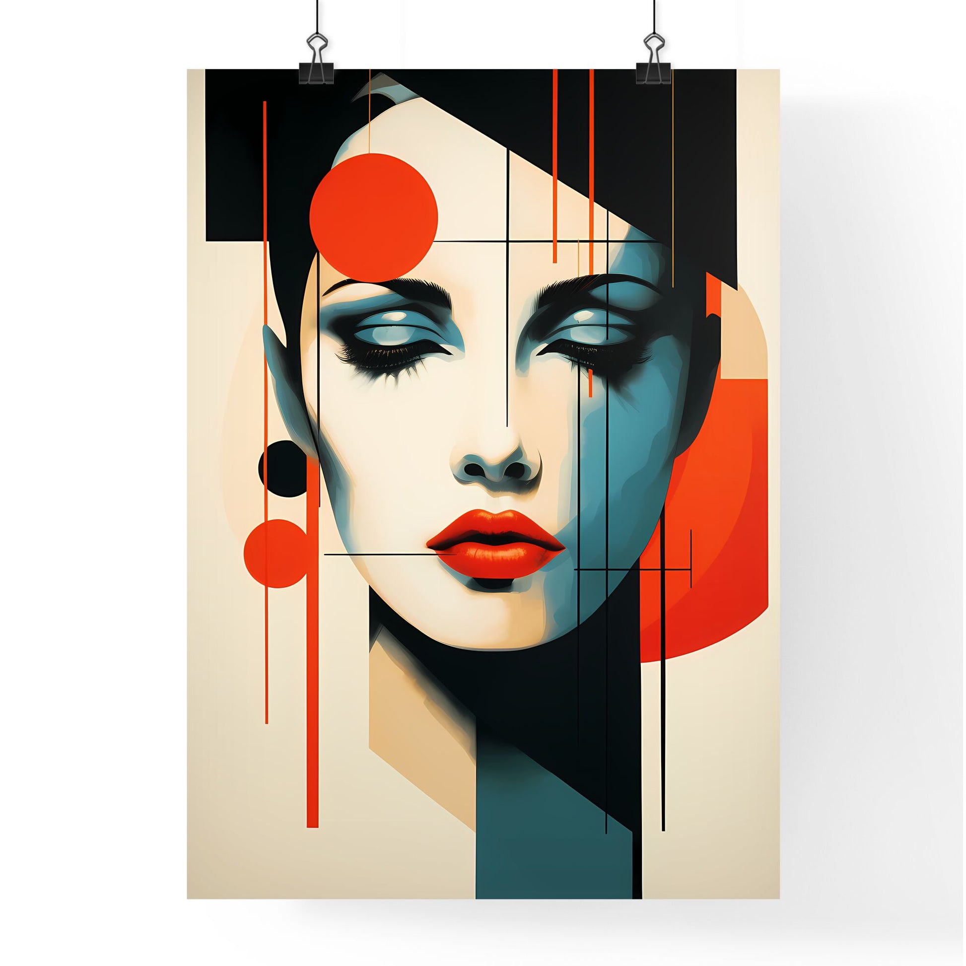 Modernism - A Woman's Face With Red Lips And Black Hair Default Title