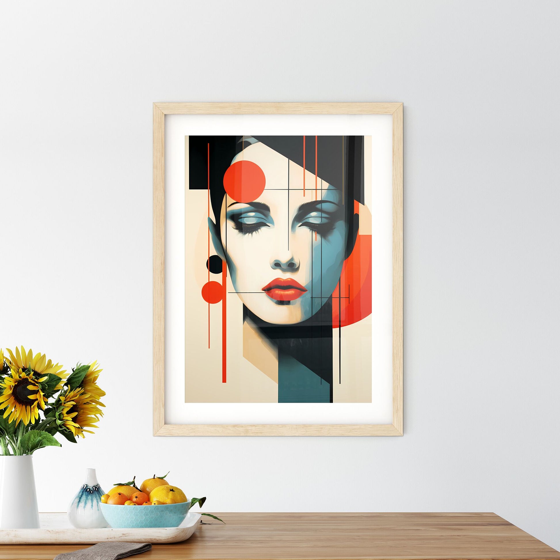 Modernism - A Woman's Face With Red Lips And Black Hair Default Title