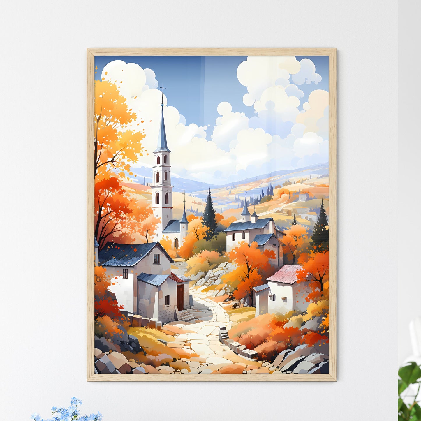 French Autumn - A Painting Of A Village With Trees And A Church Default Title