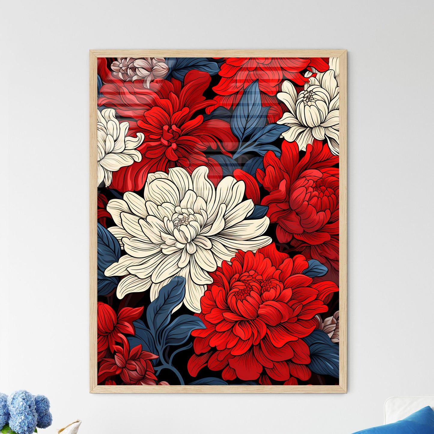 Coloring Book - A Red And White Flower - Framed Art Print