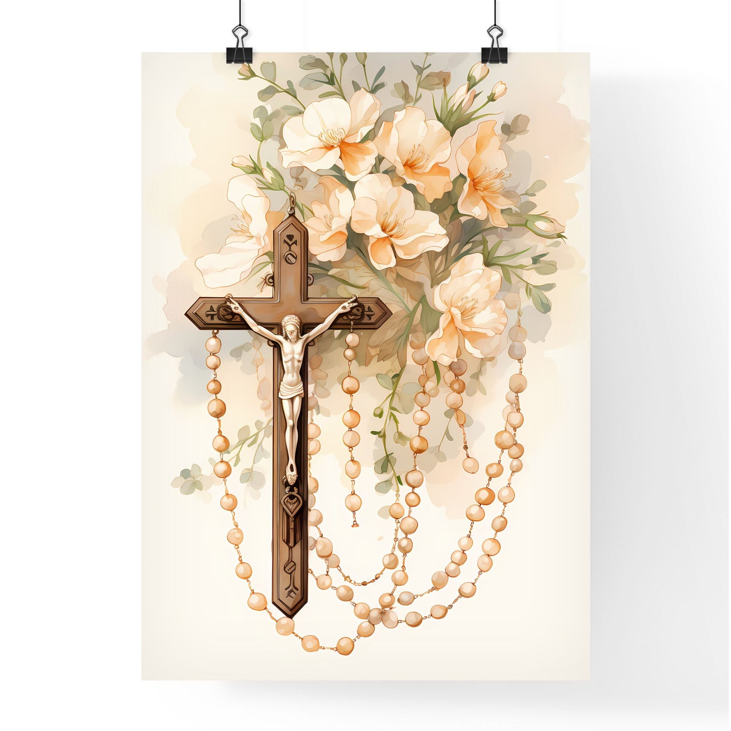 Christ - A Cross With A Crucifix And Beads From A Bouquet Of Flowers Default Title