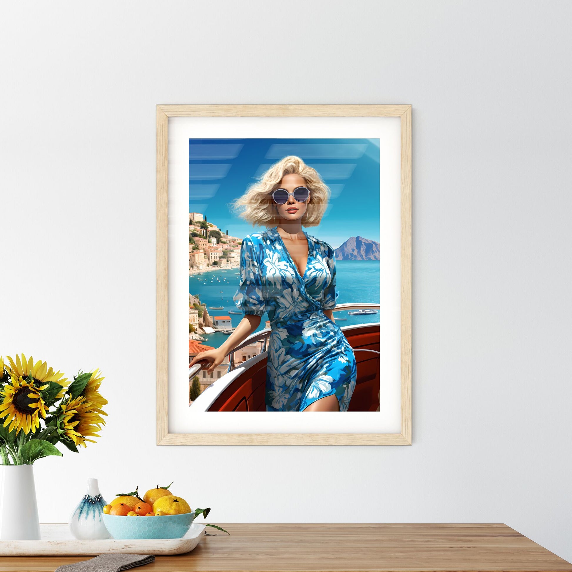 Travel Fashion - A Woman In A Blue Dress And Sunglasses On A Boat Default Title