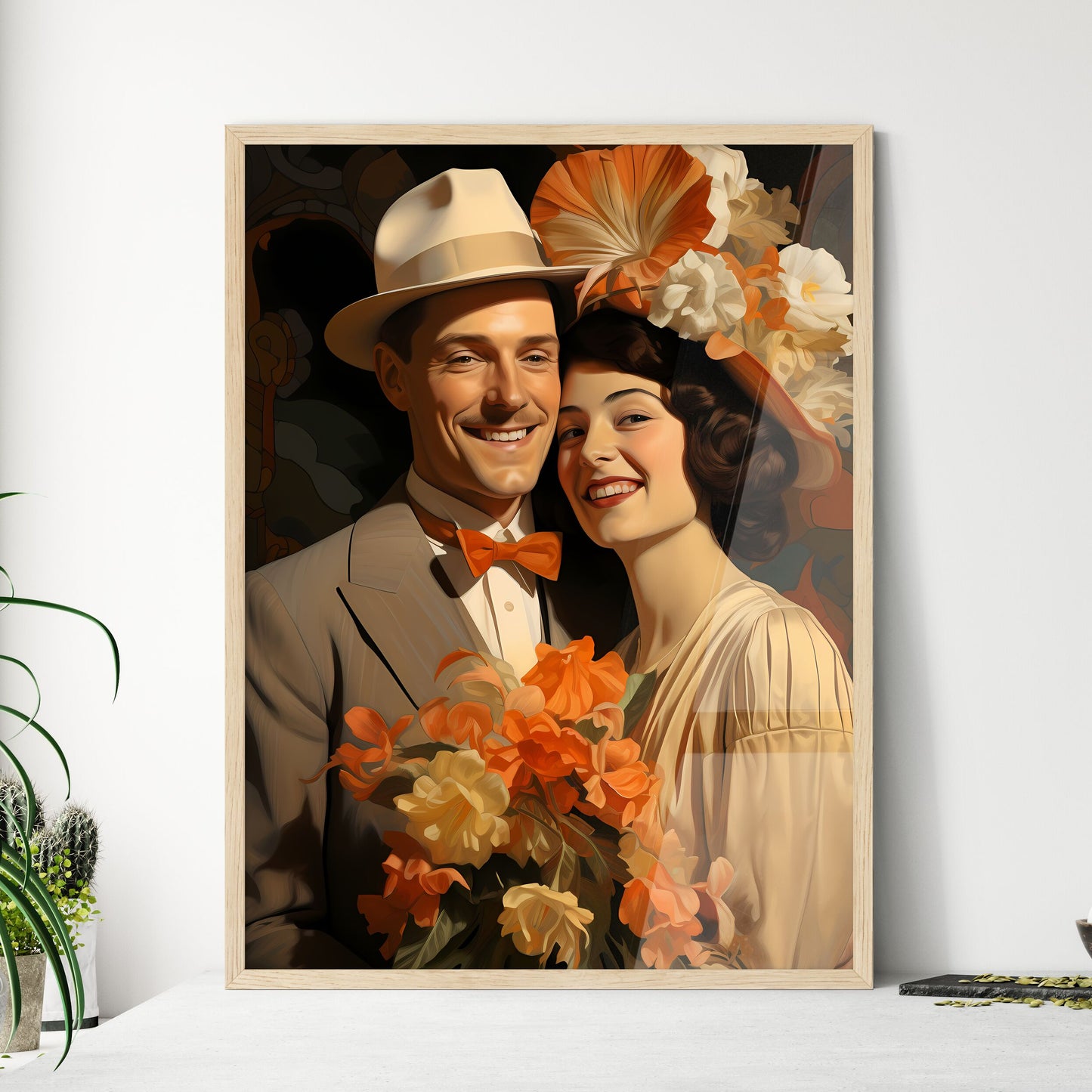 Vintage Marriage - A Man And Woman Posing Fo - Framed Art Print