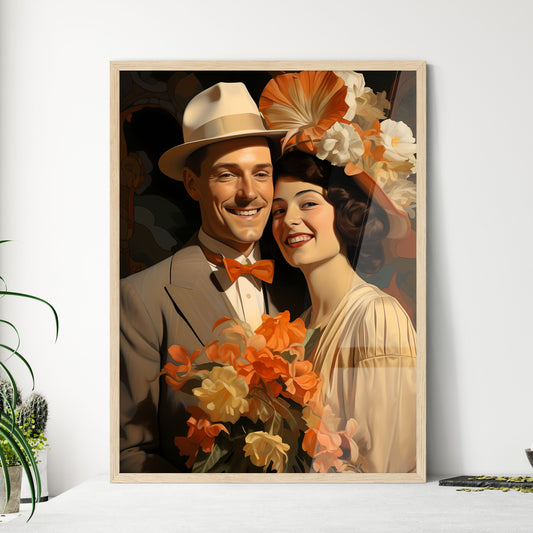 Vintage Marriage - A Man And Woman Posing Fo - Framed Art Print