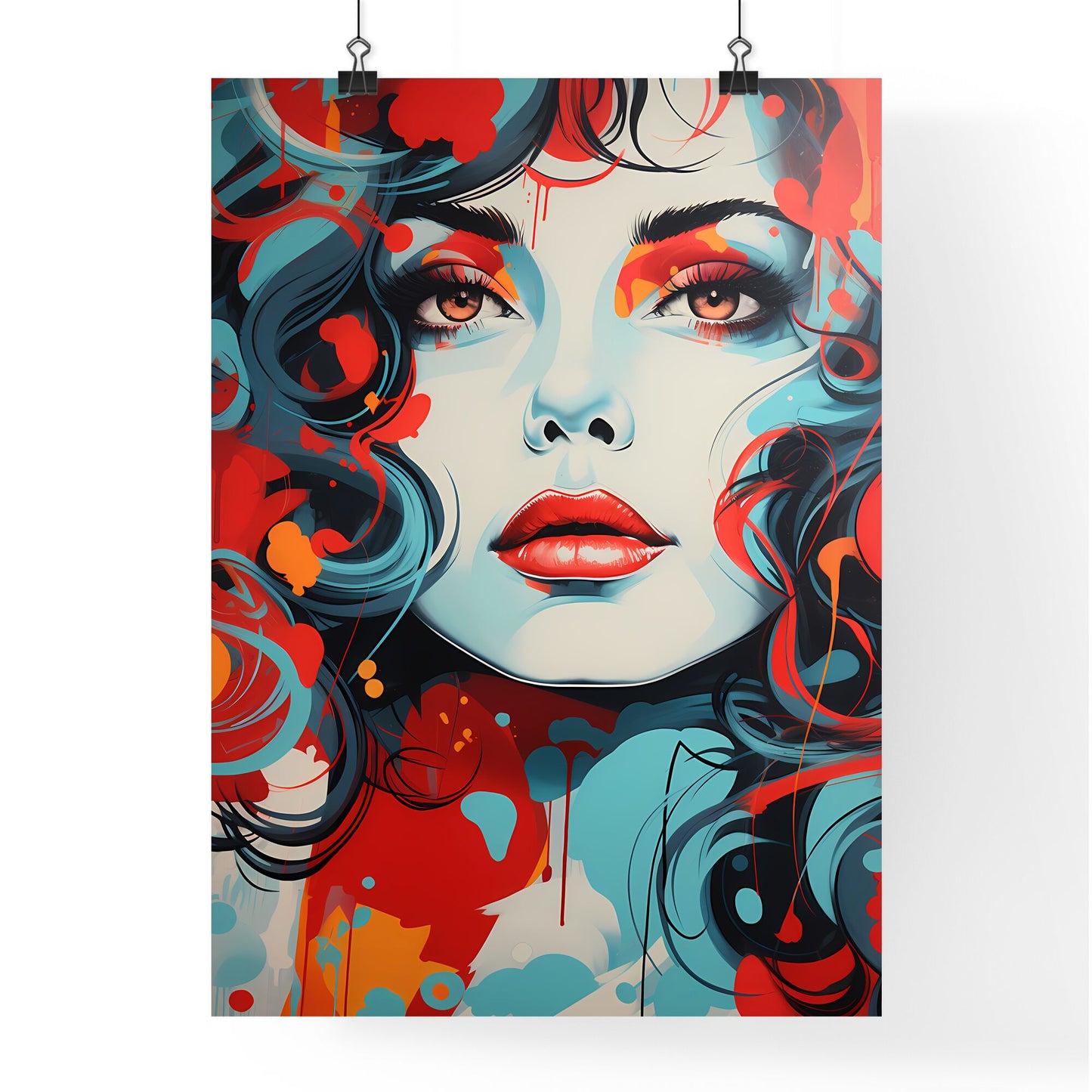 Styling - A Painting Of A Woman With Red Lips And Blue Eyes Default Title