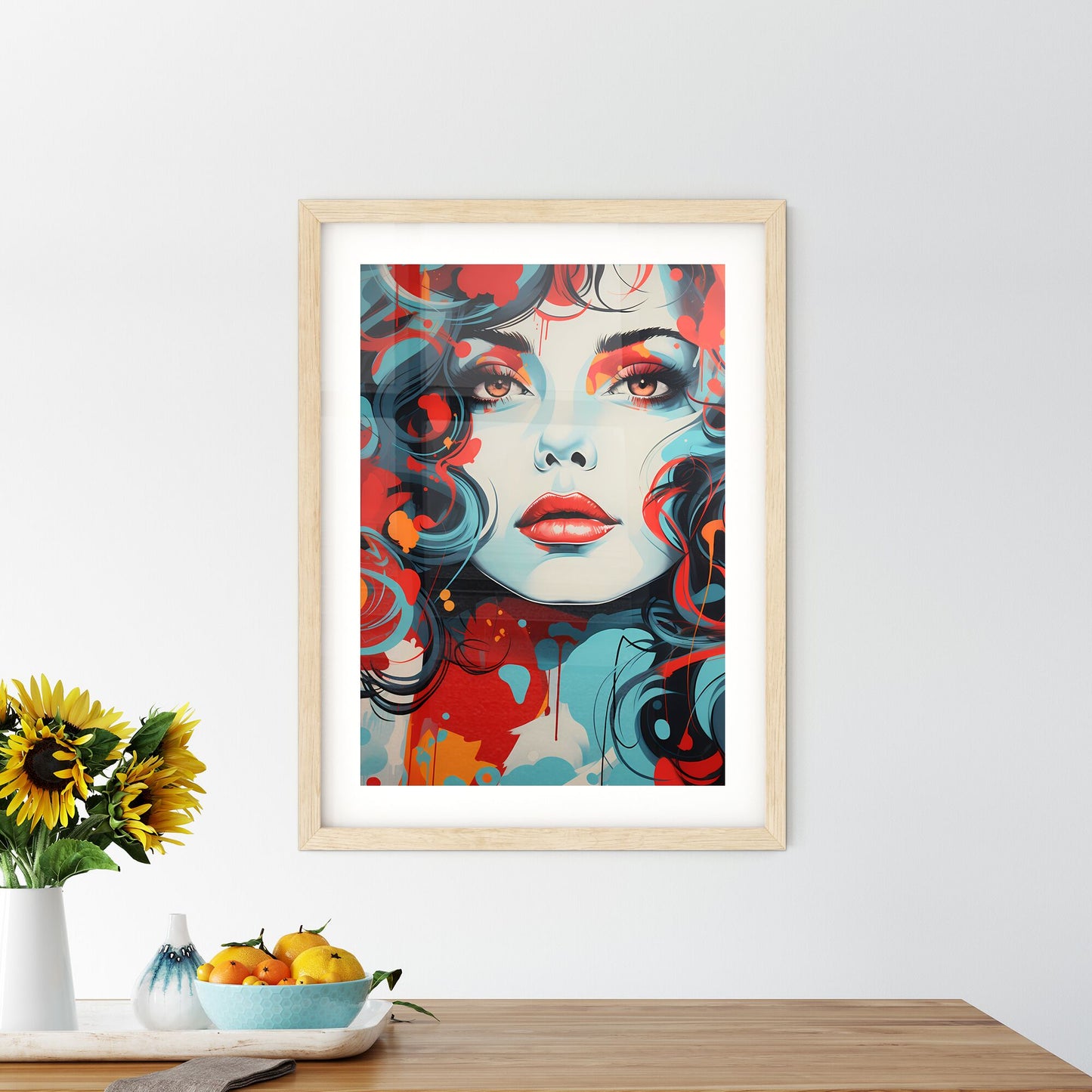 Styling - A Painting Of A Woman With Red Lips And Blue Eyes Default Title