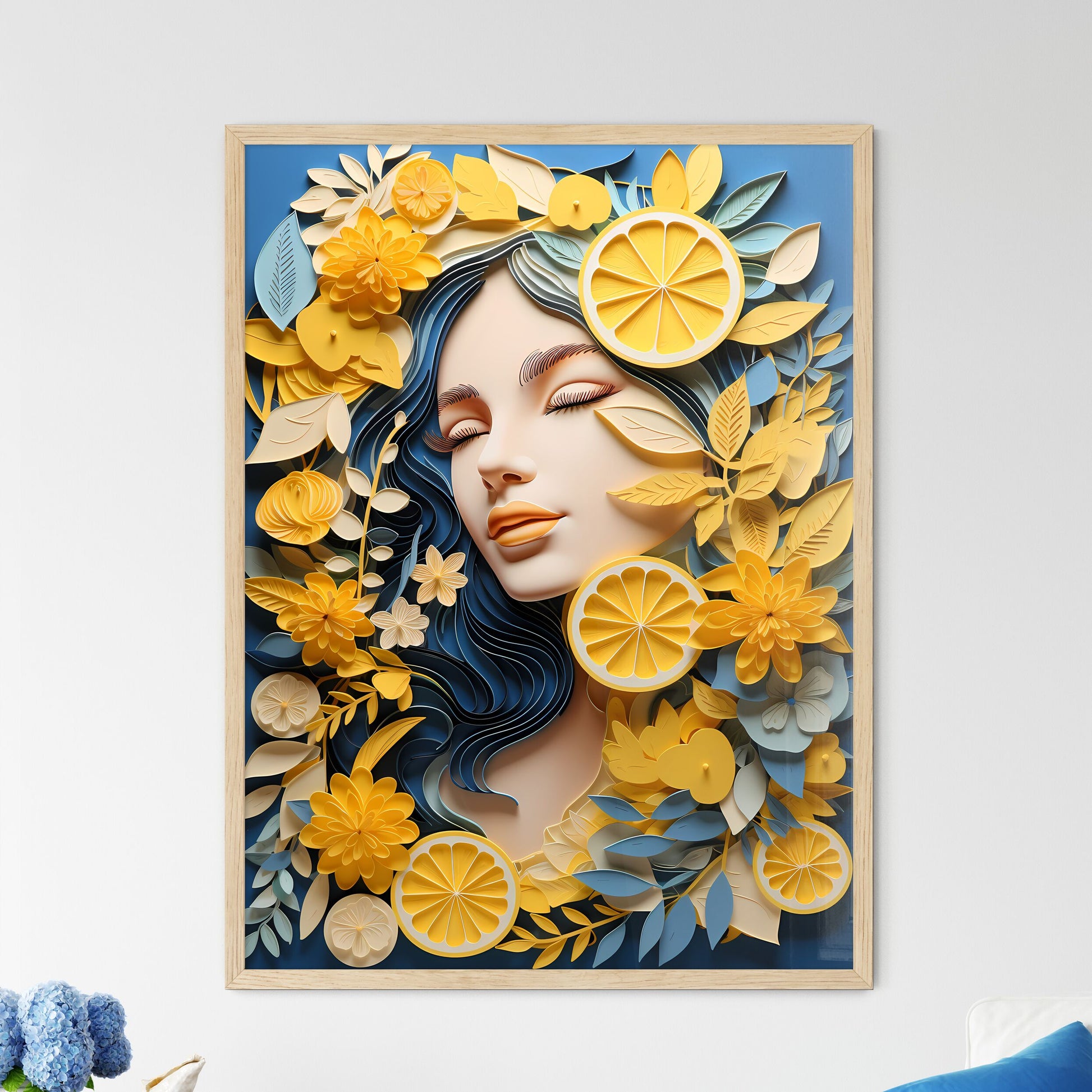 Art Composition - A Woman With Blue Hair And Yellow Flowers Default Title