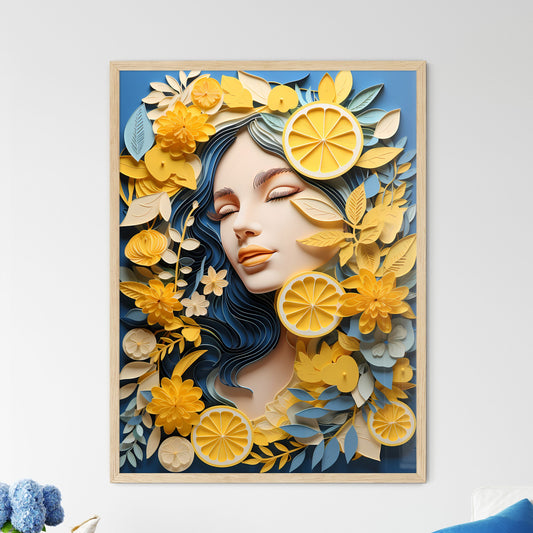 Art Composition - A Woman With Blue Hair And Yellow Flowers Default Title