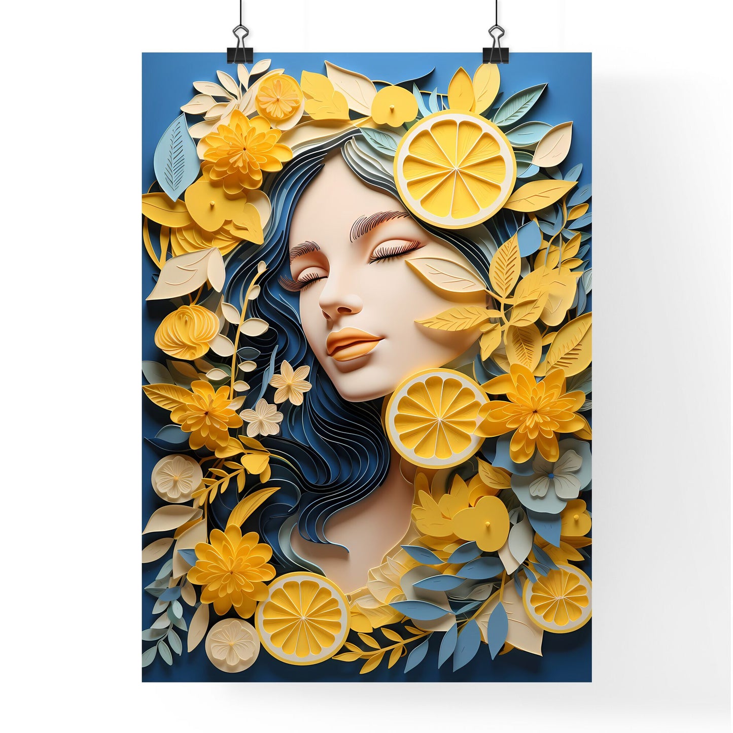 Art Composition - A Woman With Blue Hair And Yellow Flowers Default Title