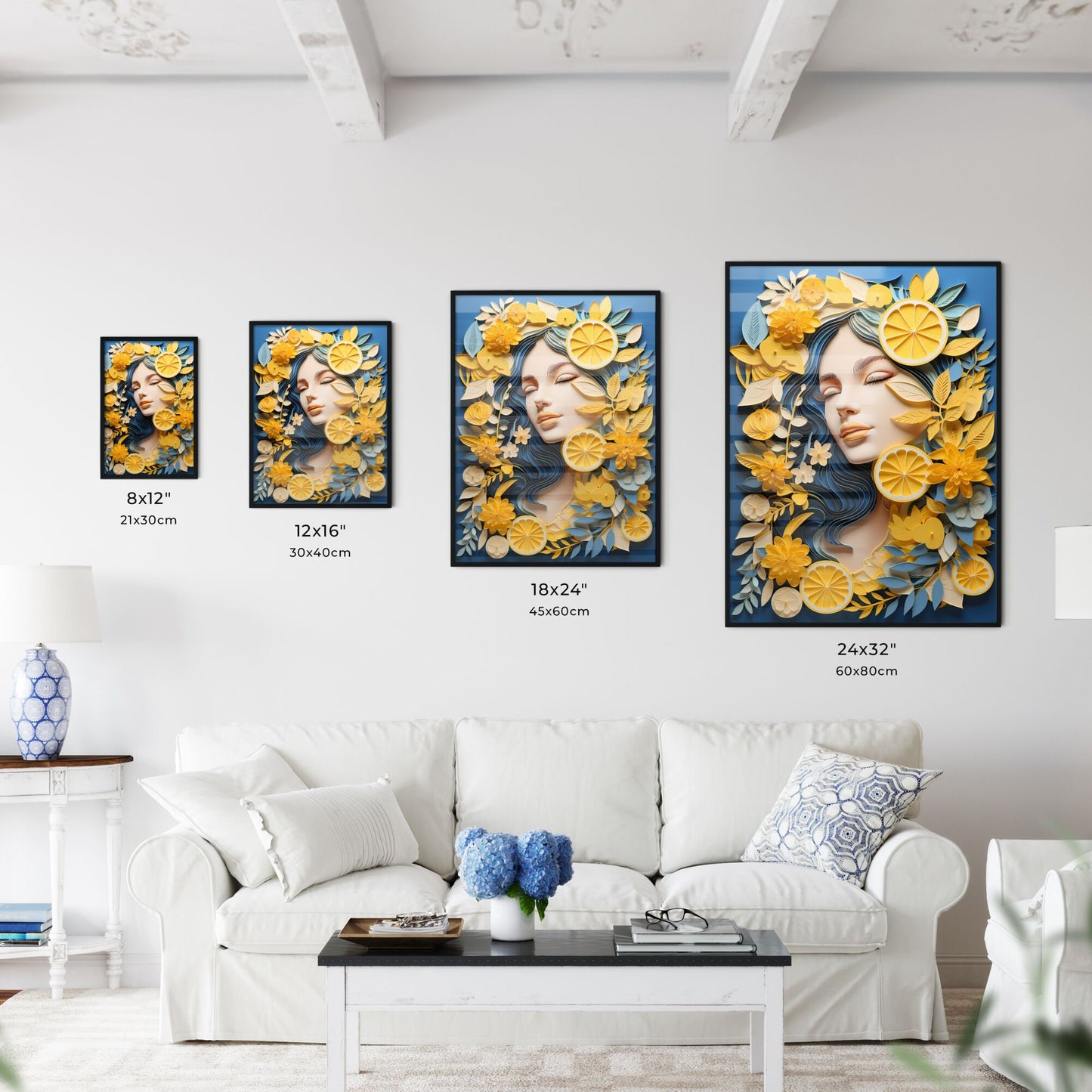 Art Composition - A Woman With Blue Hair And Yellow Flowers Default Title