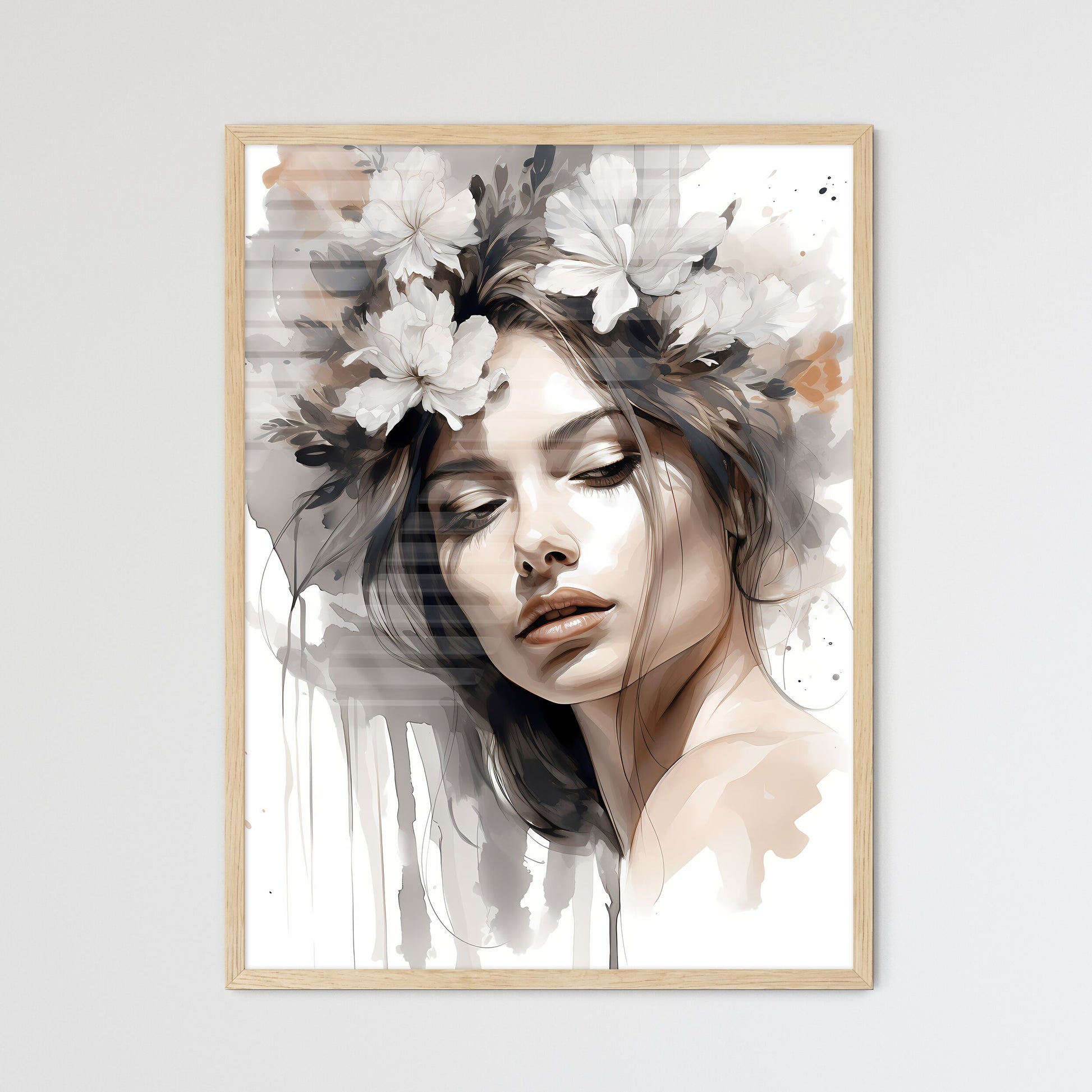 Hair Stylist - A Woman With Flowers In Her H - Framed Art Print