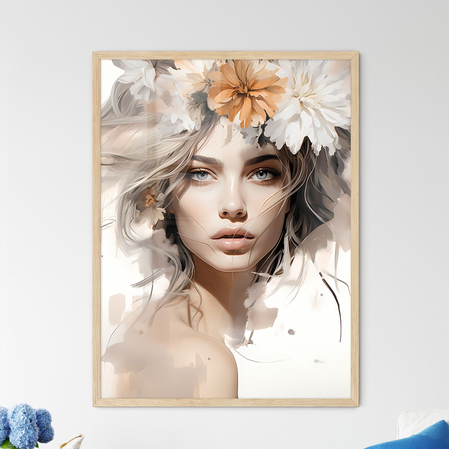 Hair Stylist - A Woman With Flowers In Her H - Framed Art Print