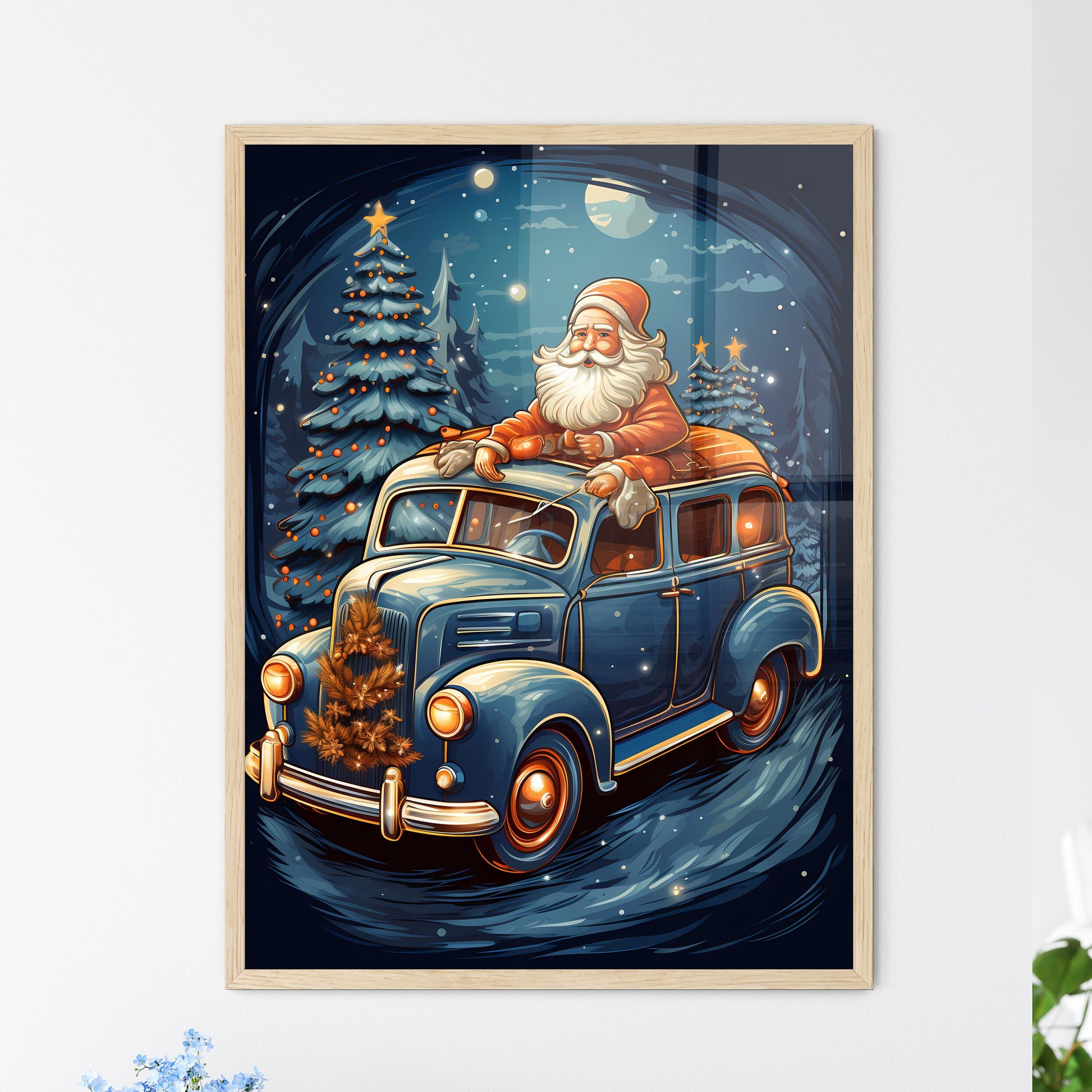 Christmas - A Cartoon Of Santa Claus On A Car Default Title