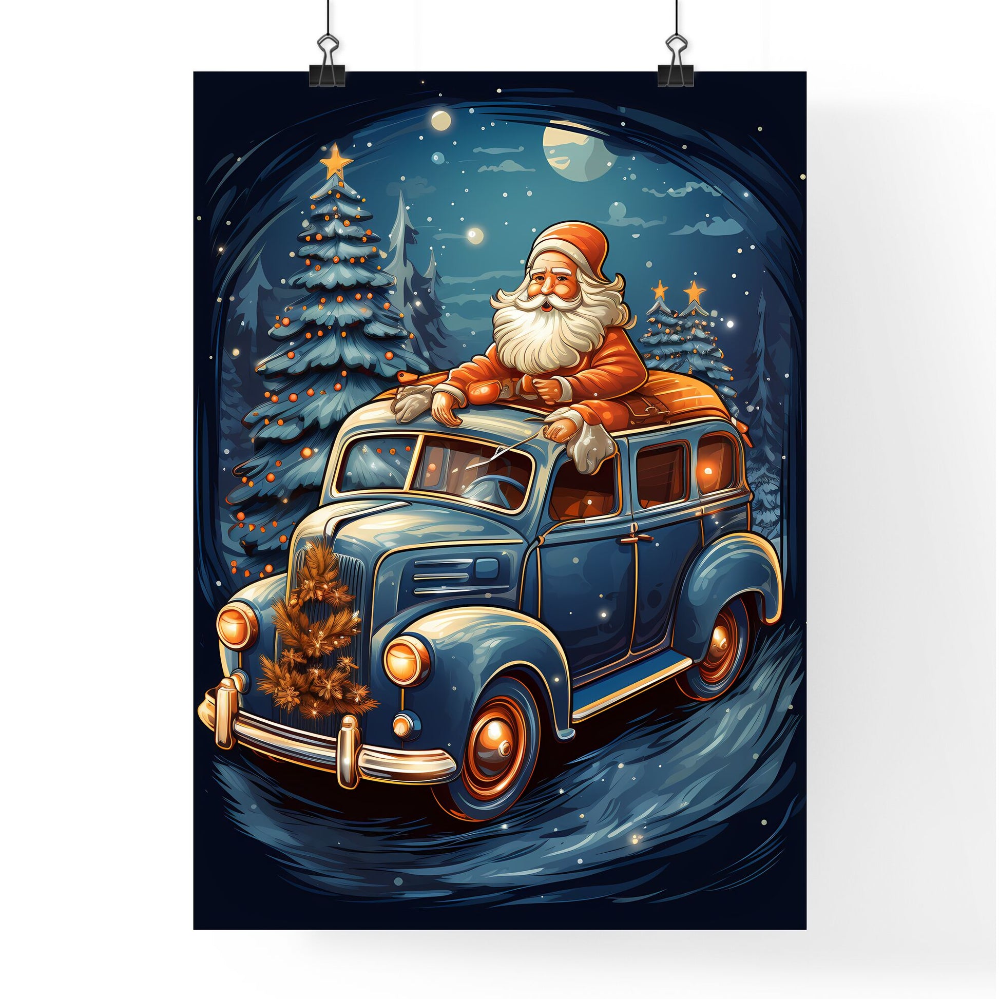 Christmas - A Cartoon Of Santa Claus On A Car Default Title