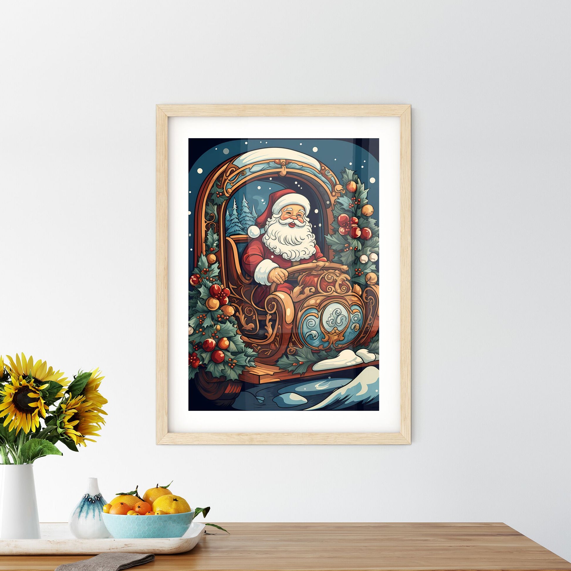 Christmas - A Cartoon Of A Santa Claus Driving A Sleigh Default Title