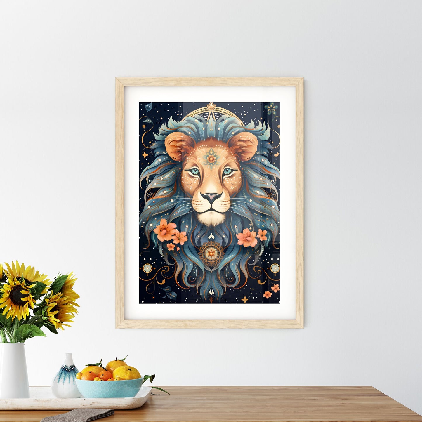 A Lion With Blue Hair And Flowers Default Title