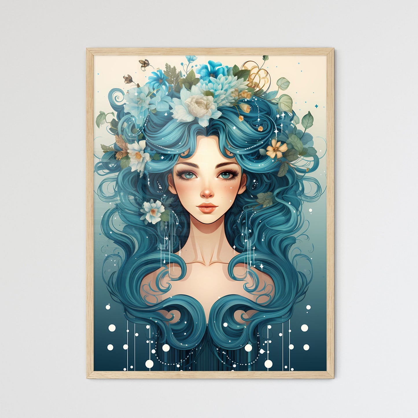 A Woman With Blue Hair And Flowers In Her Hair Default Title