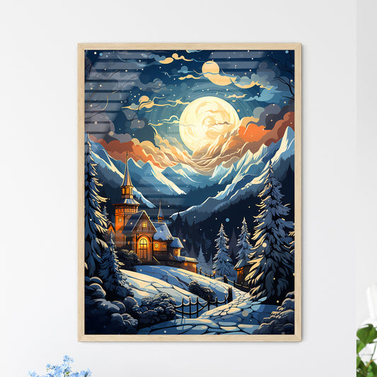 A Painting Of A House In A Snowy Mountain Landscape Default Title