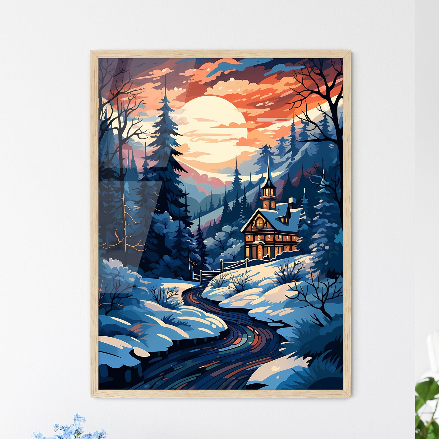 A Painting Of A House In A Snowy Forest Default Title