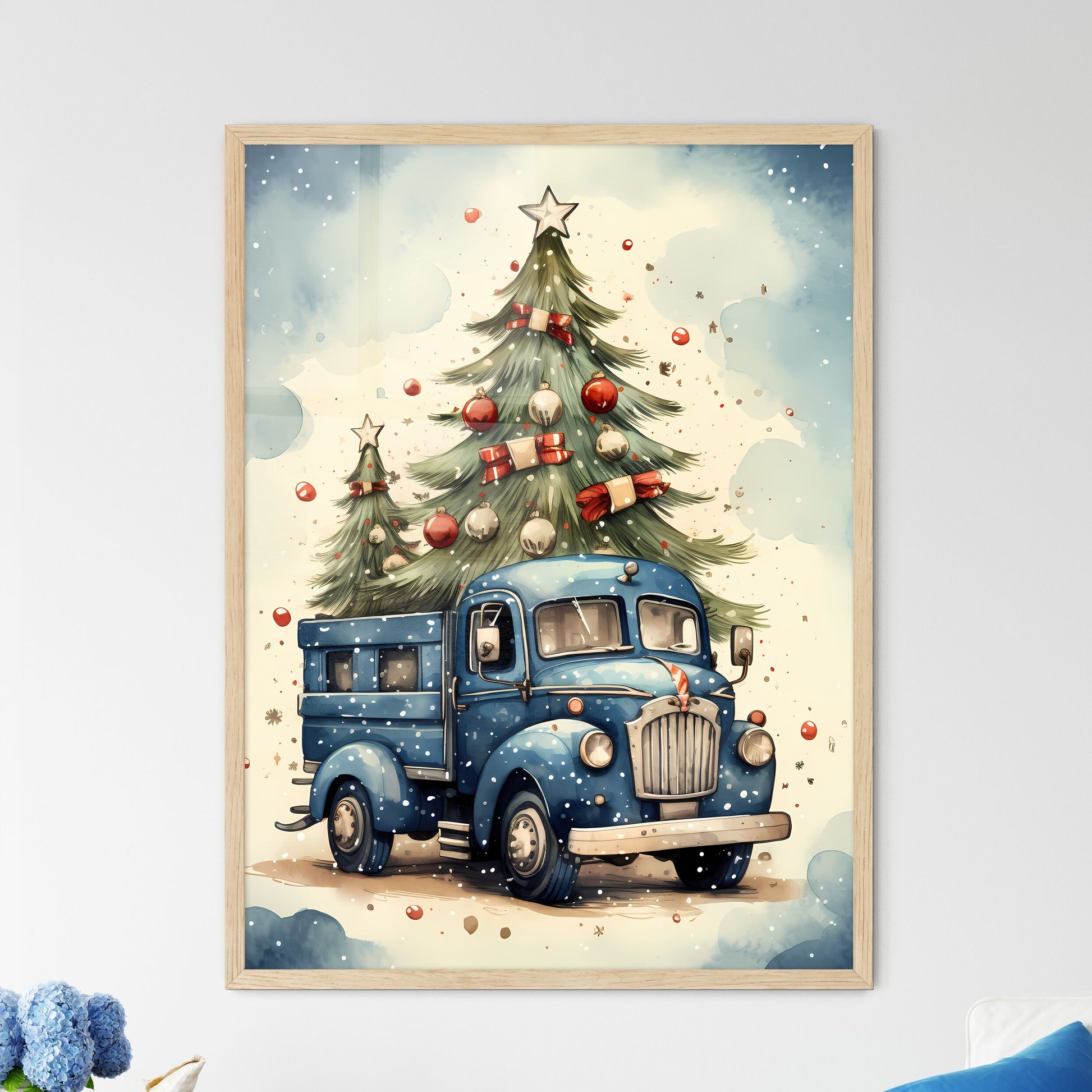 Holiday Greetings Card - A Blue Truck With A Christmas Tree Default Title