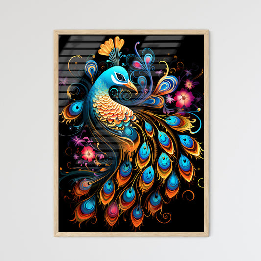 A Colorful Peacock With Flowe Wall Art
