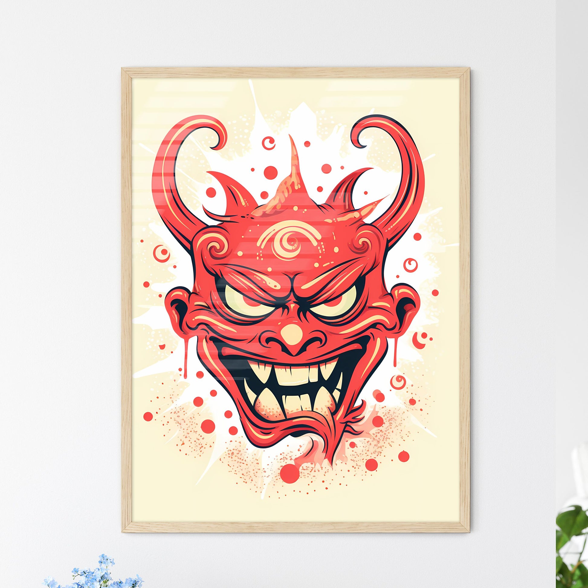 A Red Cartoon Face With Horns And Sharp Teeth Default Title