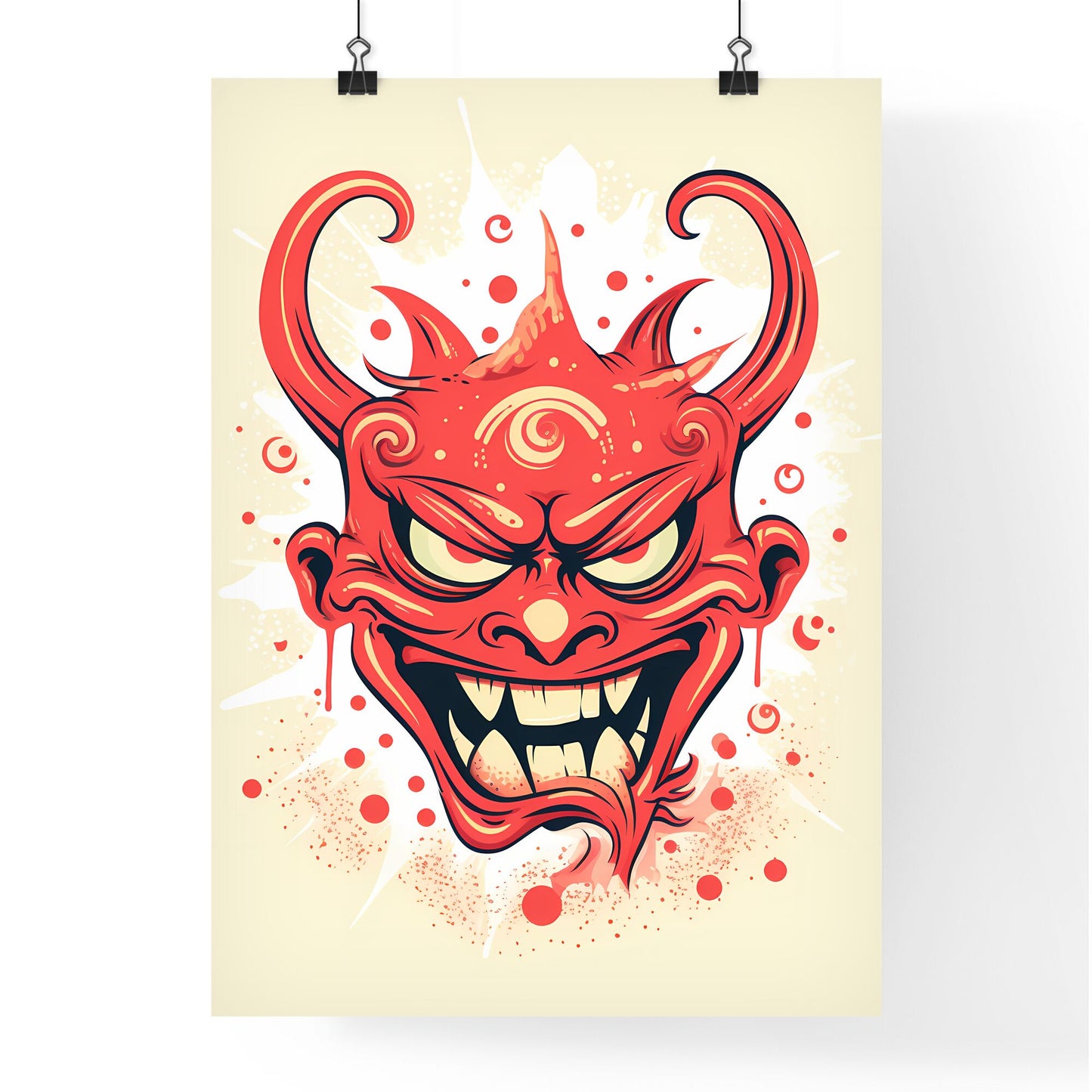 A Red Cartoon Face With Horns And Sharp Teeth Default Title