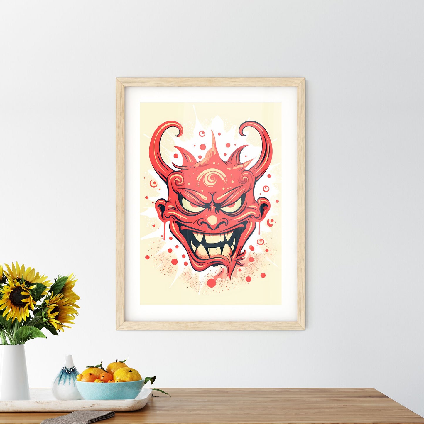 A Red Cartoon Face With Horns And Sharp Teeth Default Title