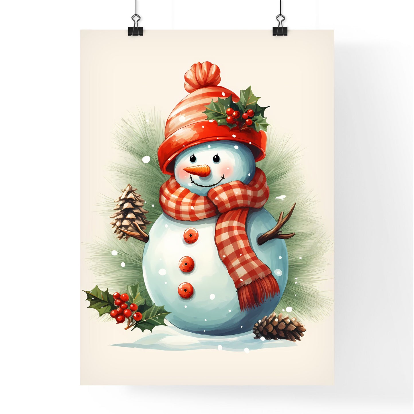 A Snowman With A Scarf And Pinecones Default Title