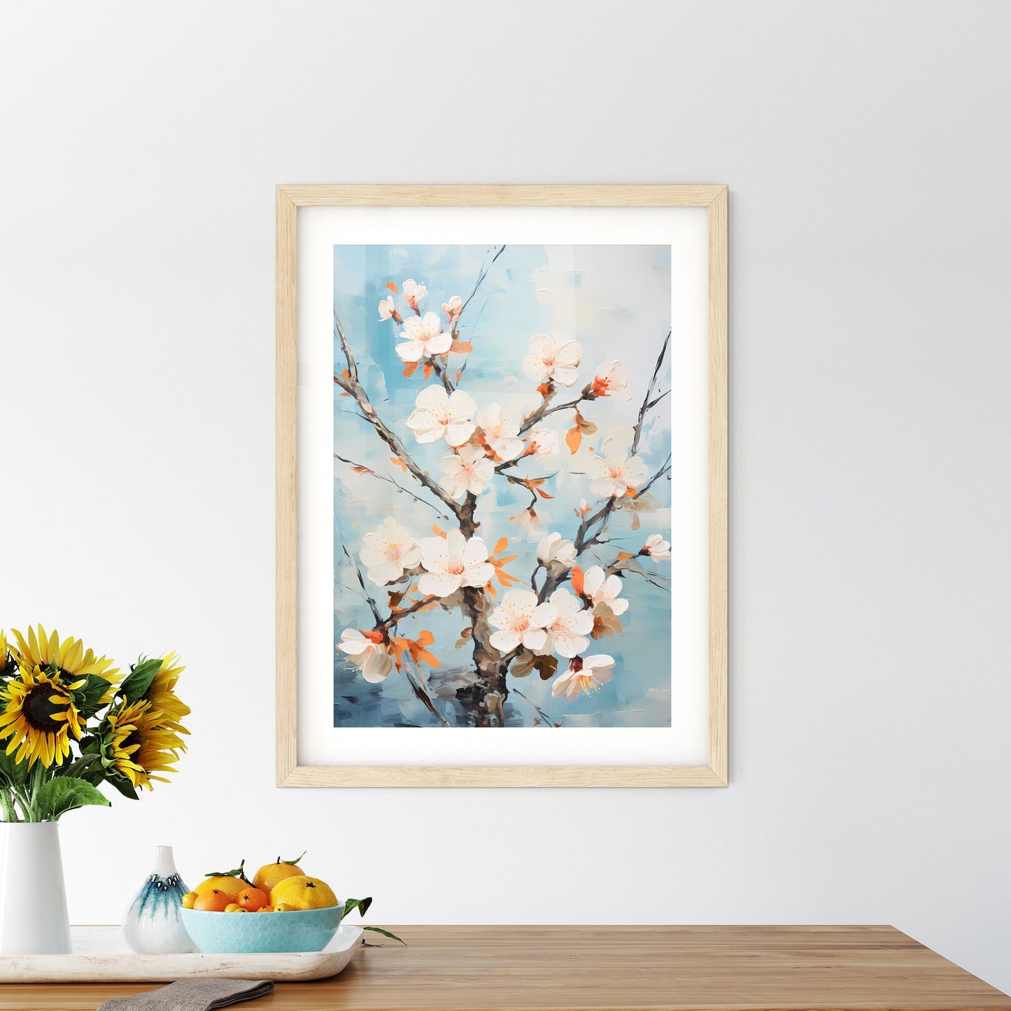 A Painting Of A Branch With White Flowers Default Title