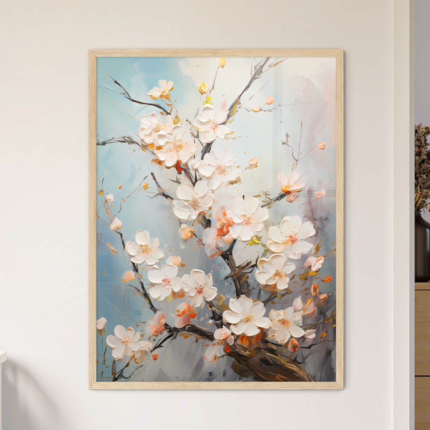 A Painting Of A Branch With White Flowers Default Title