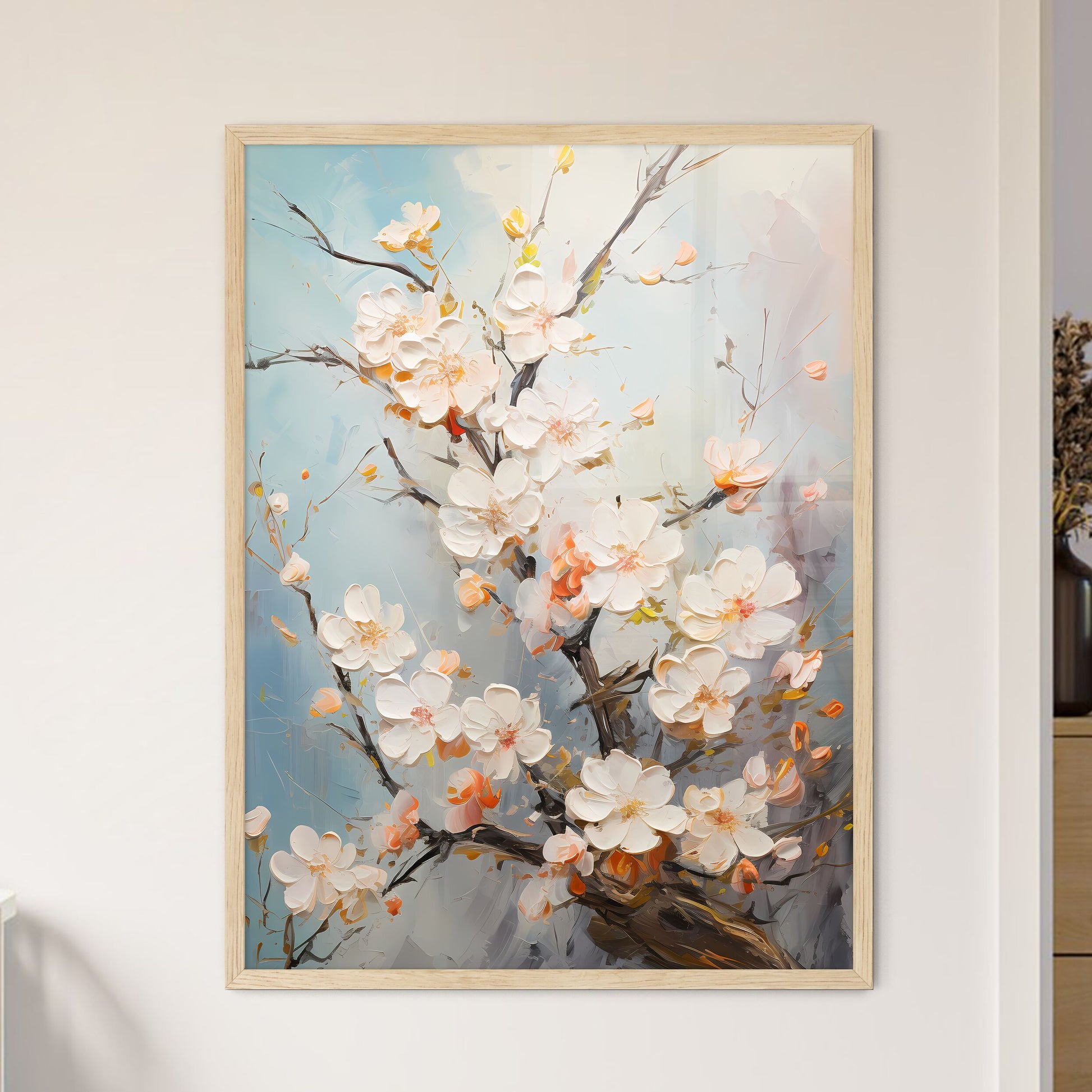 A Painting Of A Branch With White Flowers Default Title