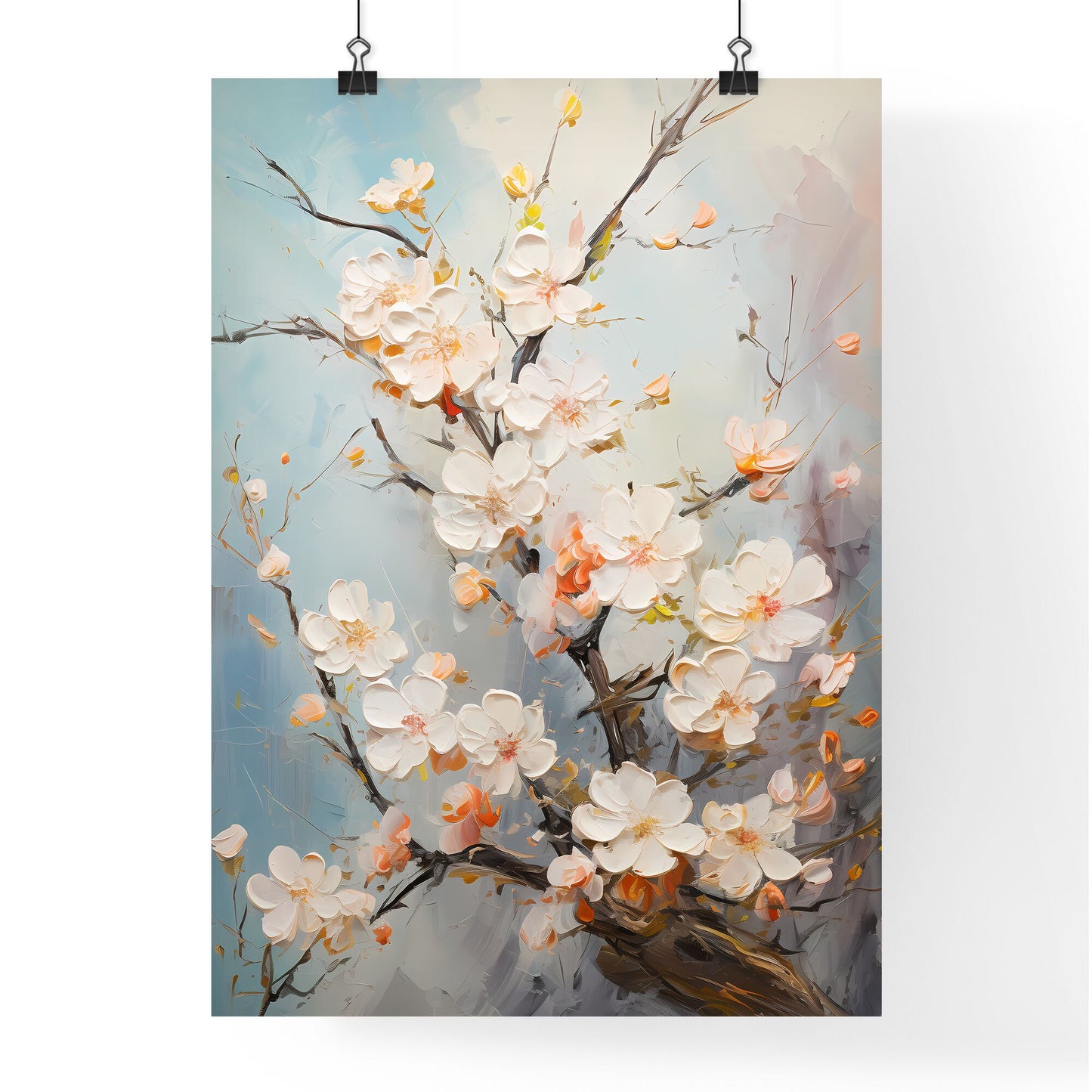 A Painting Of A Branch With White Flowers Default Title