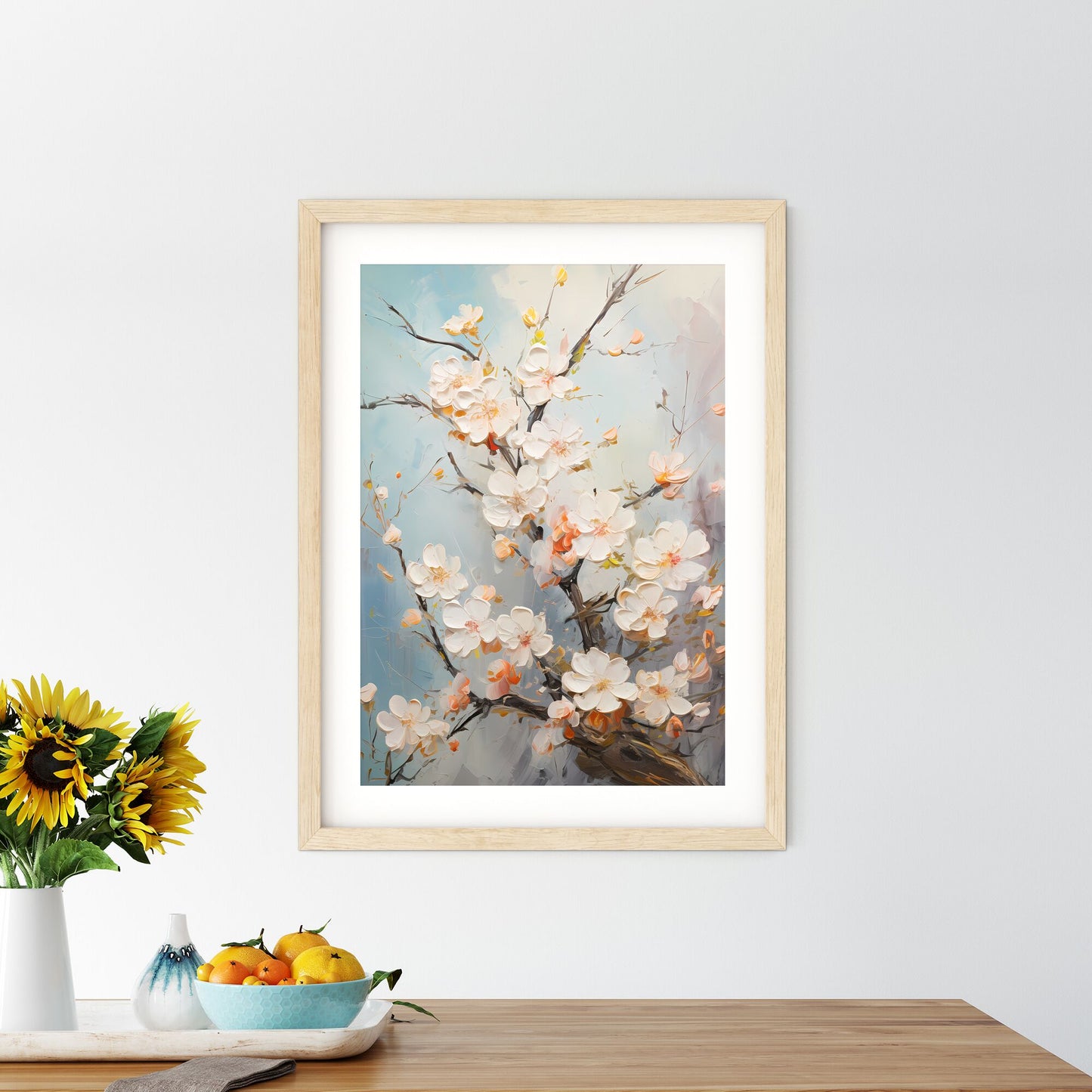 A Painting Of A Branch With White Flowers Default Title