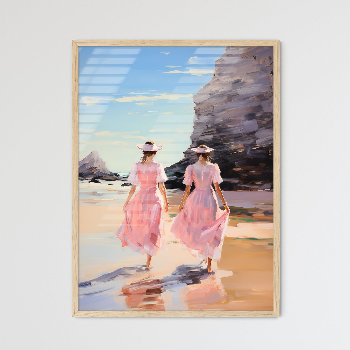 Two Women In Pink Dresses Walking On A Beach Default Title