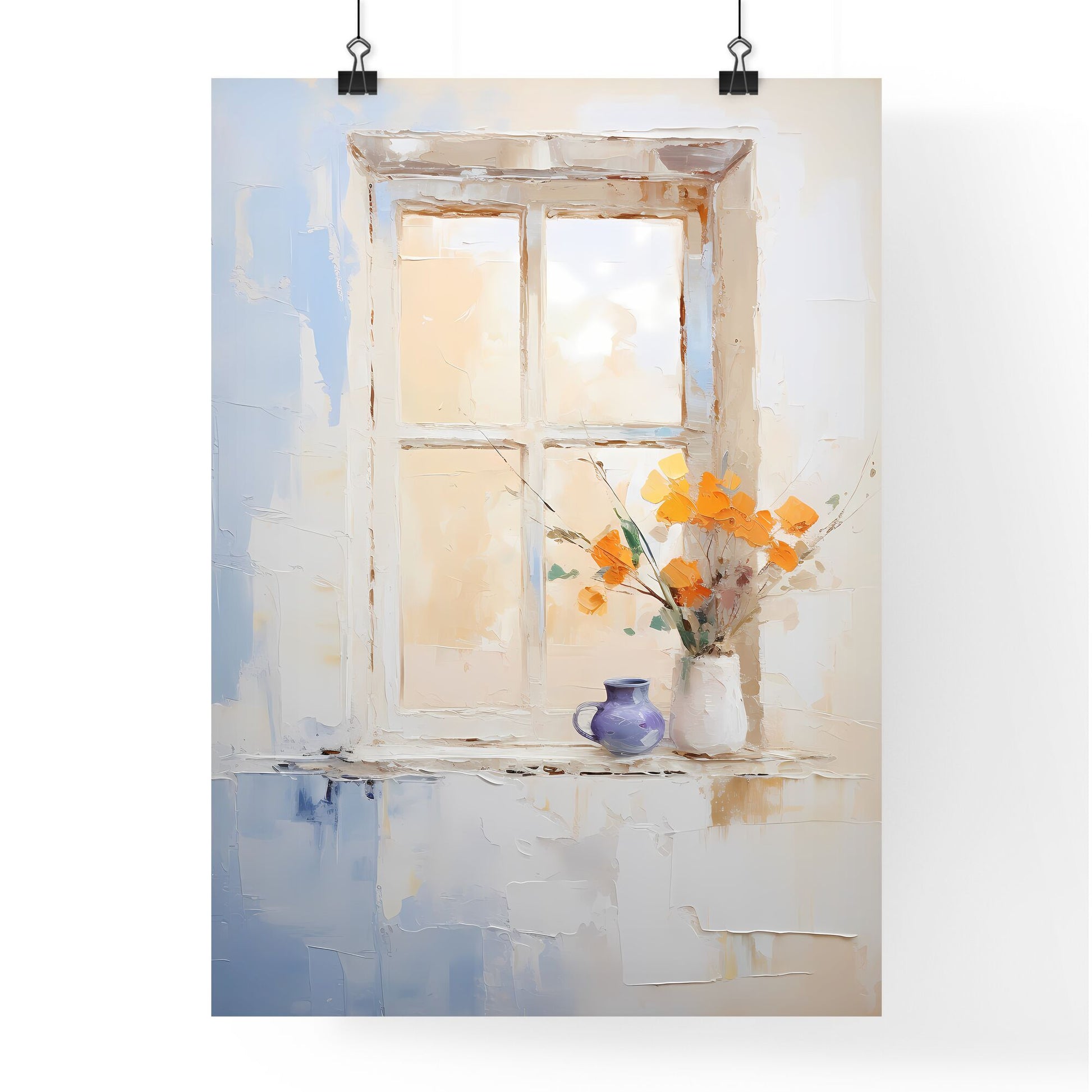 A Painting Of A Vase Of Flowers On A Window Sill Default Title