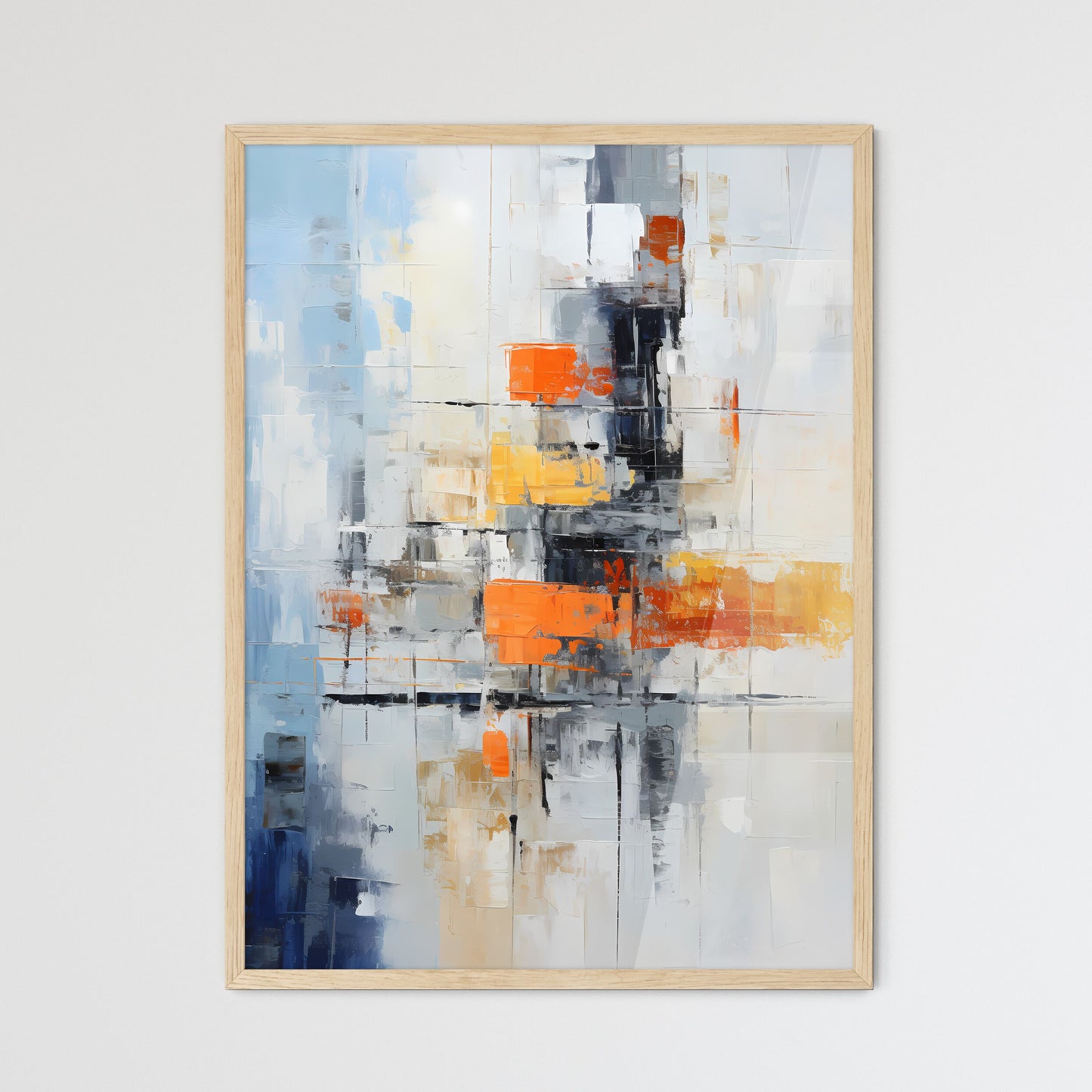 A Painting Of A White Wall With Orange And Blue Squares Default Title