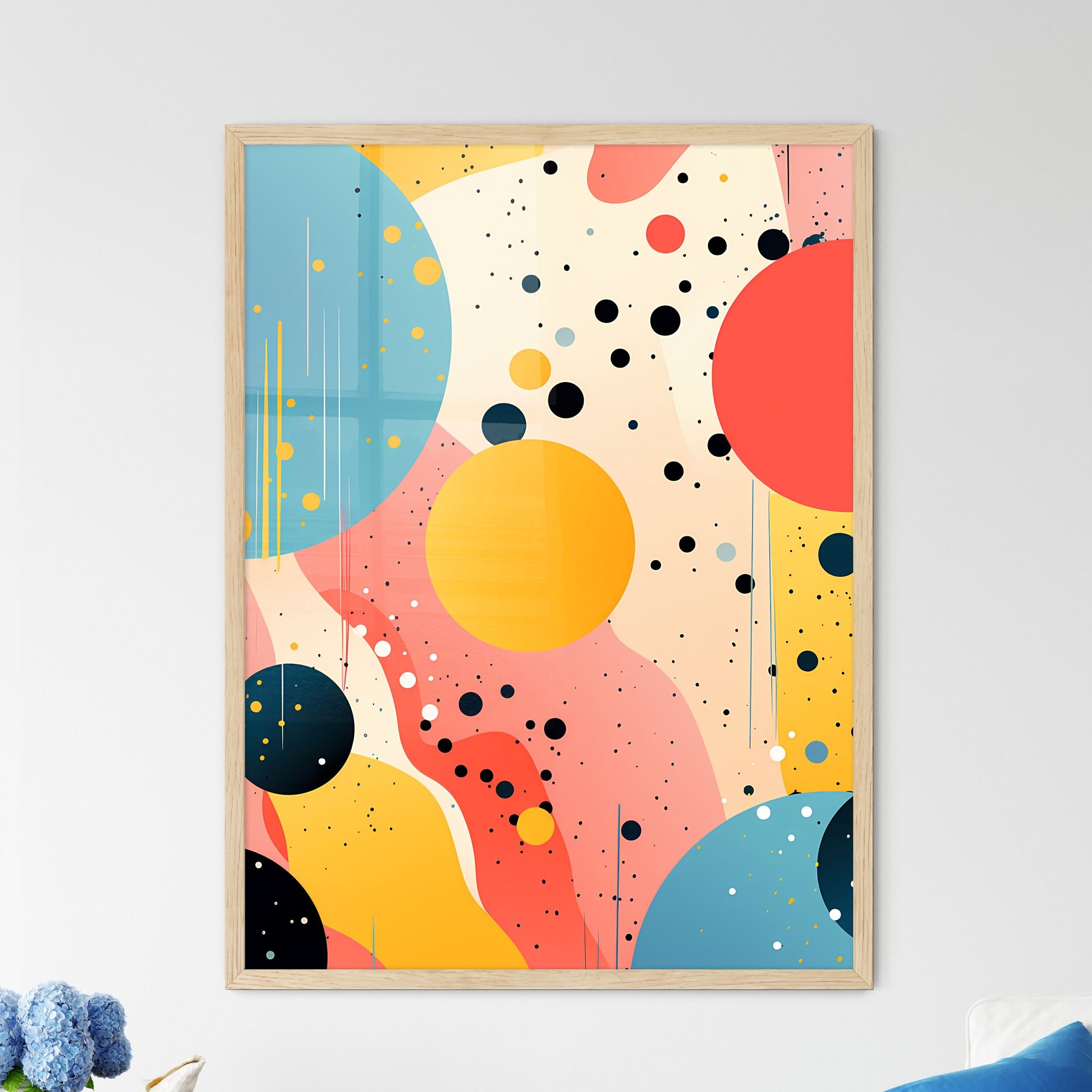 A Colorful Background With Circles And Dot - Framed Art Print