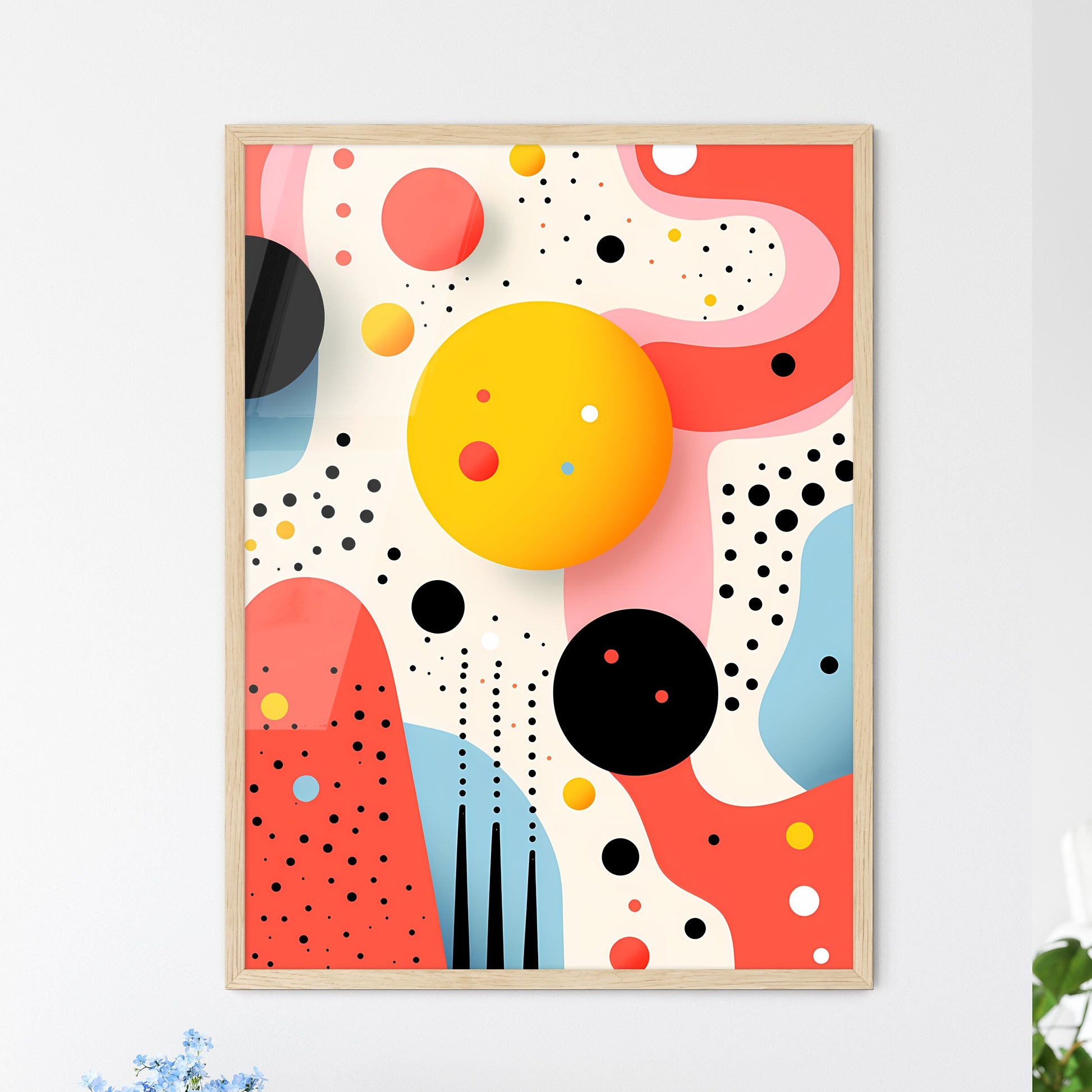 A Colorful Background With Circles And Dot - Framed Art Print