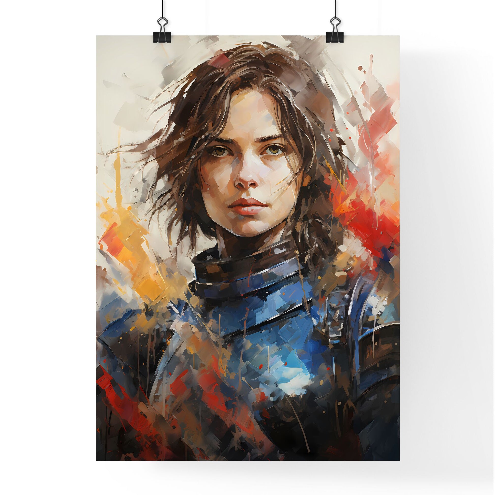 Joan Of Arc - A Woman In Armor With A Red And Blue Background Default Title