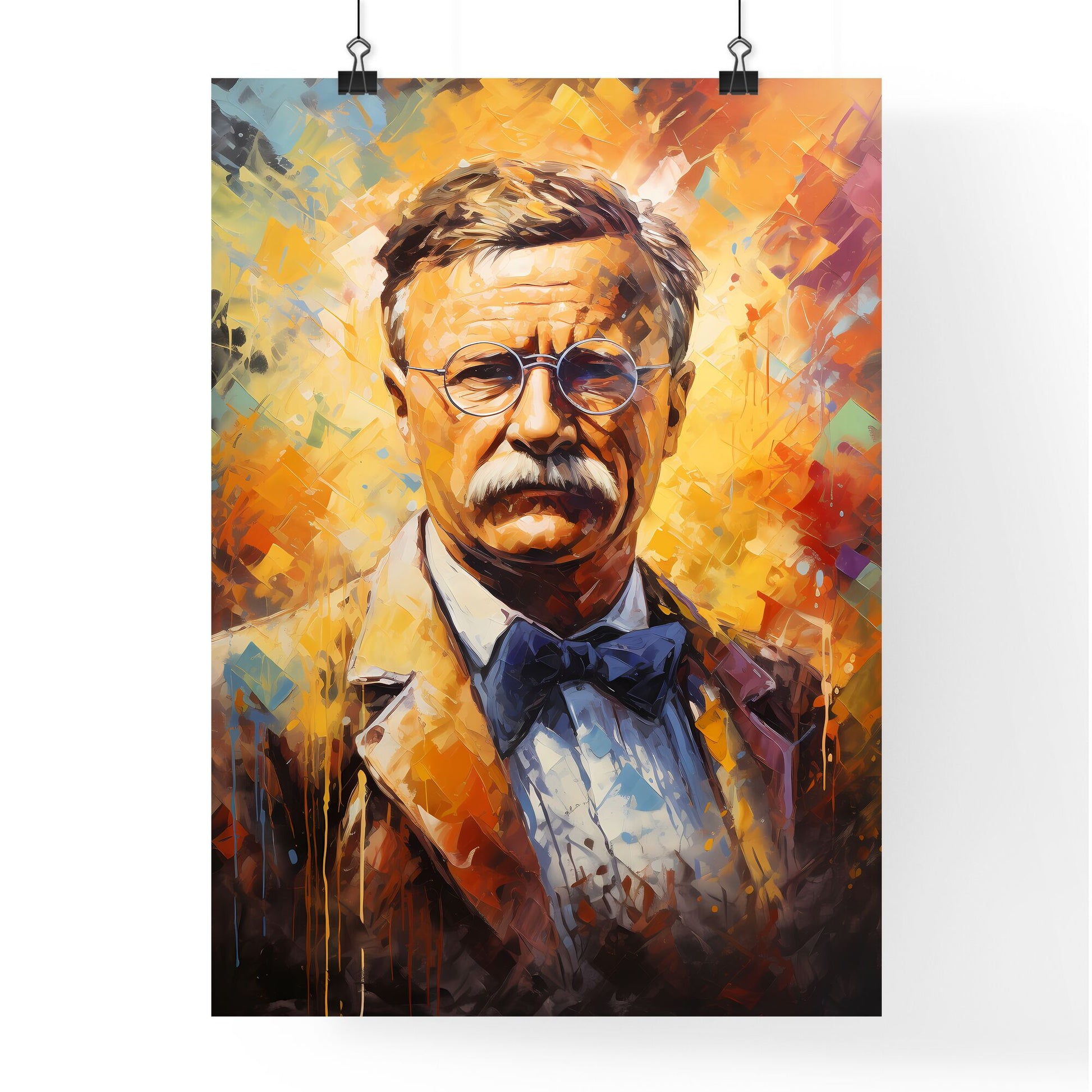 Theodore Roosevelt - A Painting Of A Man With A Mustache Wearing Glasses And A Bow Tie Default Title