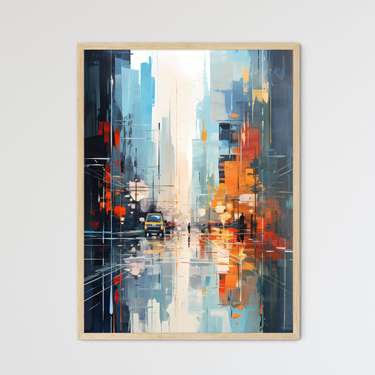 Abstract Art Of Cityscapeillustration Painting - A Painting Of A Street With A Car And People Walking On It Framed Art