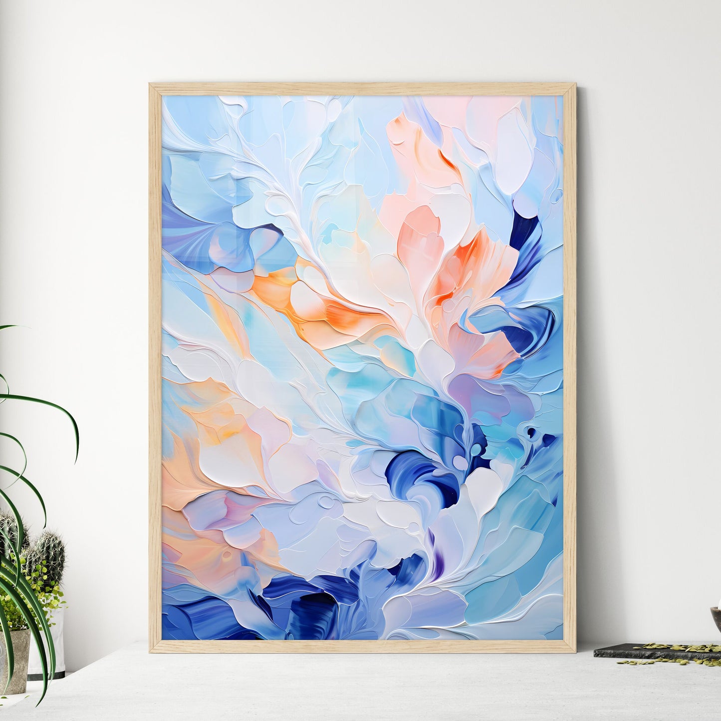 Abstract Oil Painting With Predominant Blues - Framed Art Print