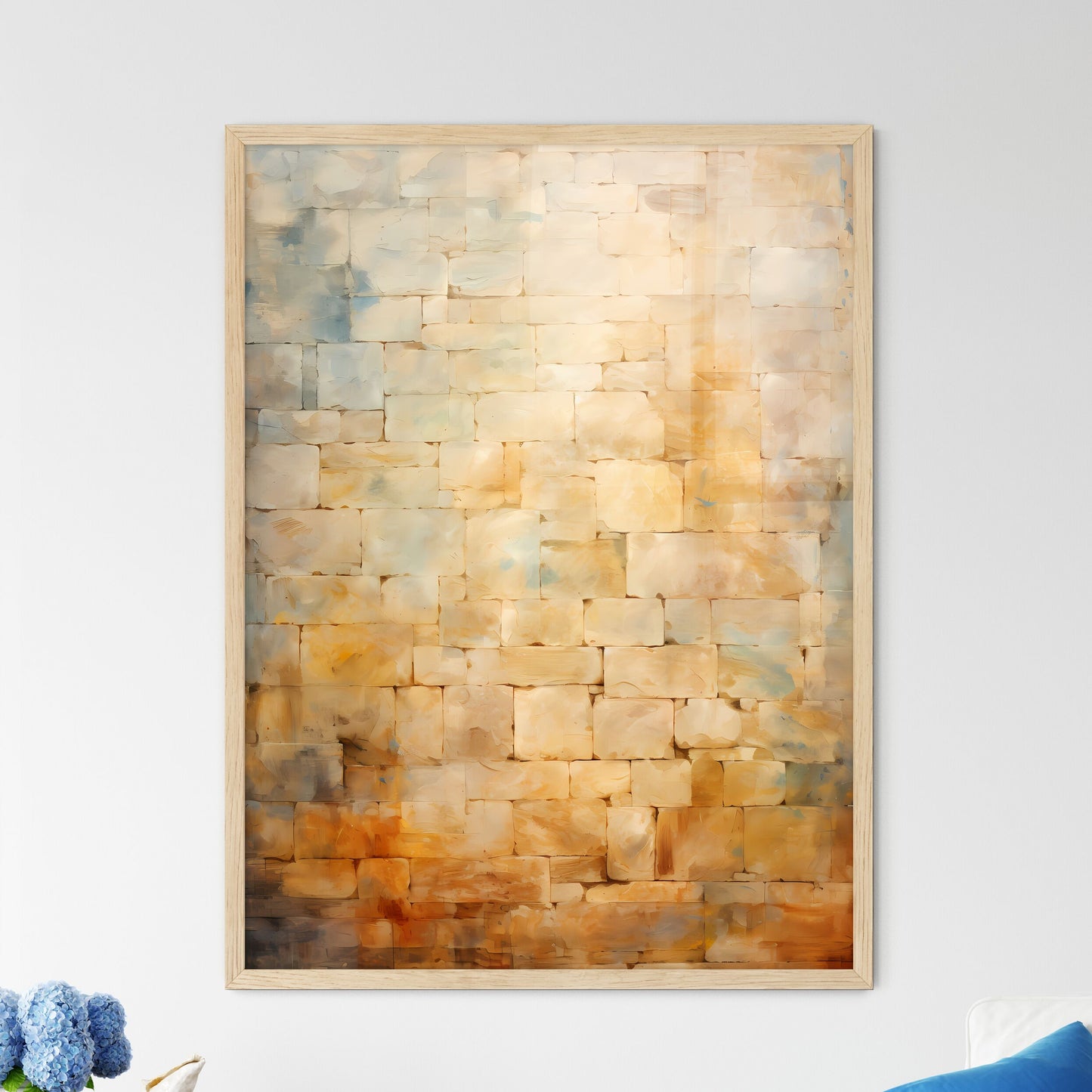 Aged Masonry Texture Wall Grunge Old Architecture - A Wall Of Bricks With A Light Spot On The Side Framed Art