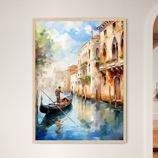 Amazing Venice - Artwork In Painting Style - A Painting Of A Gondola On A Canal With Buildings And Trees Framed Art