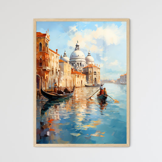 Amazing Venice - Artwork In Painting Style - A Painting Of A Canal With A Couple Of People In A Boat With Grand Canal In The Background Framed Art
