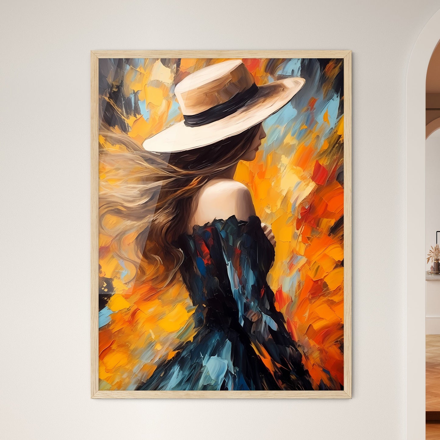 Back Of Woman With Big Hat And Shadow - A Pa - Framed Art Print