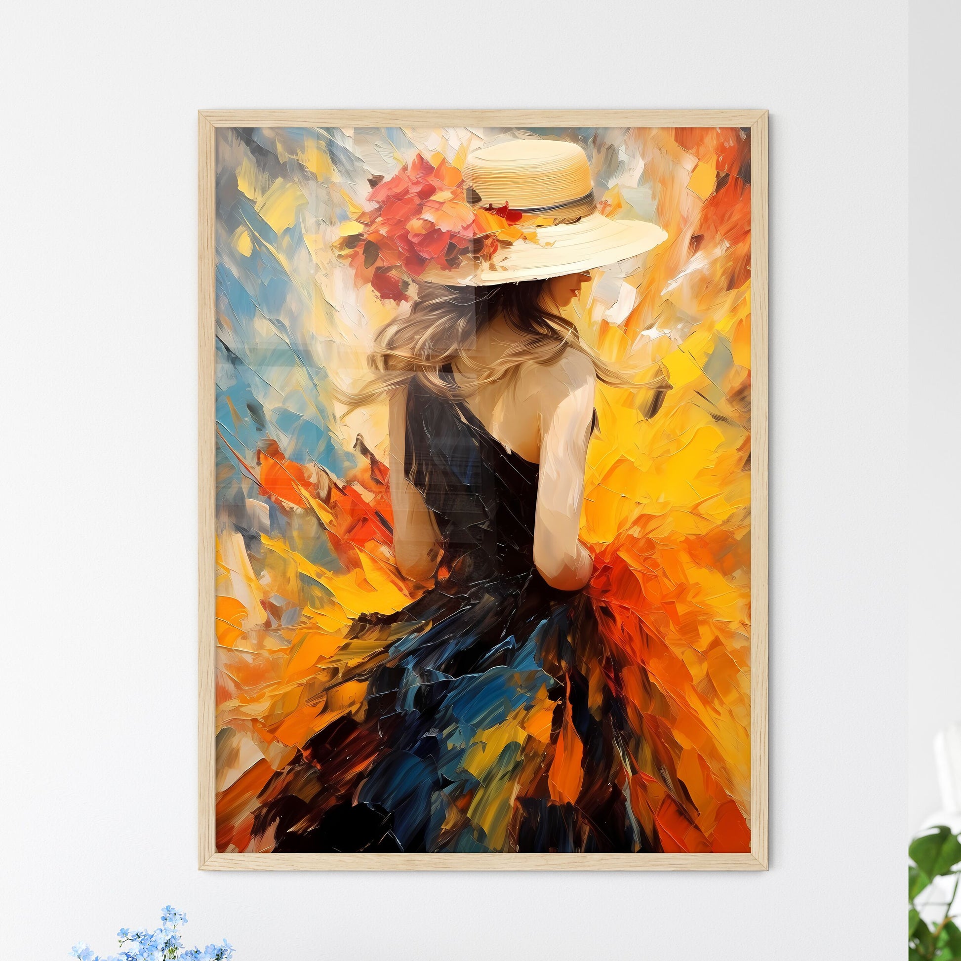 Back Of Woman With Big Hat And Shadow - A Pa - Framed Art Print