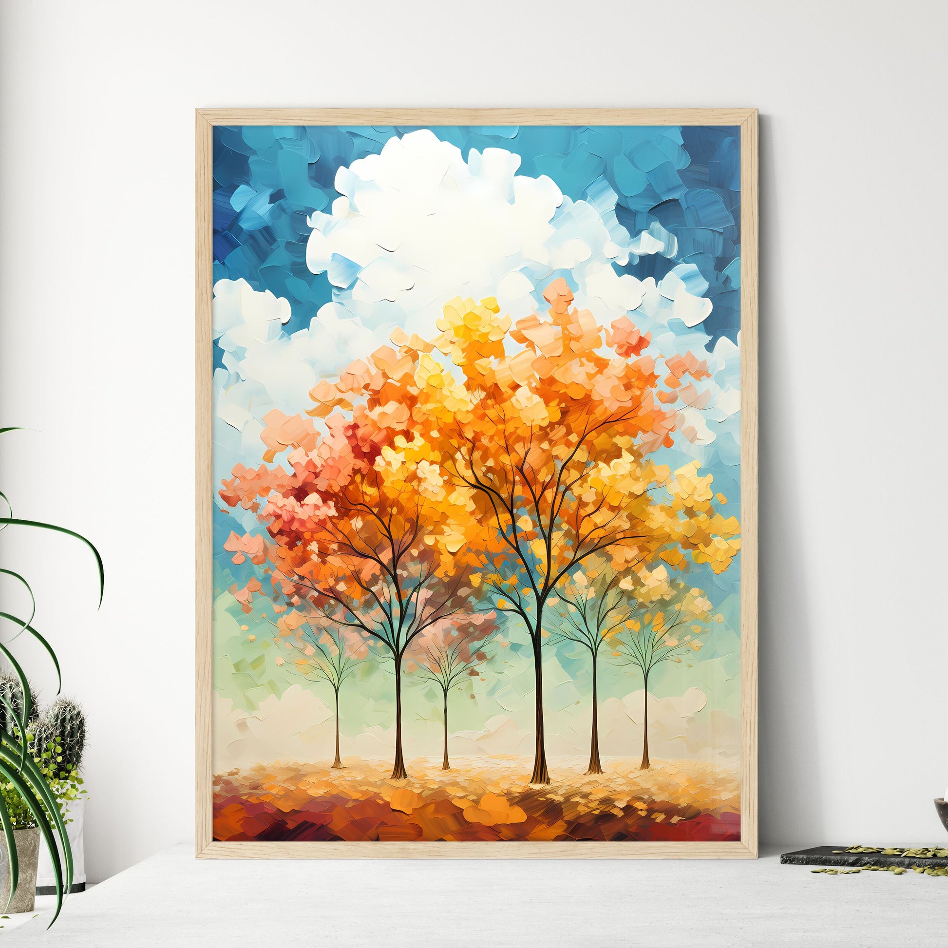 Background Of 5 Trees And Blue Sky - A Group - Framed Art Print