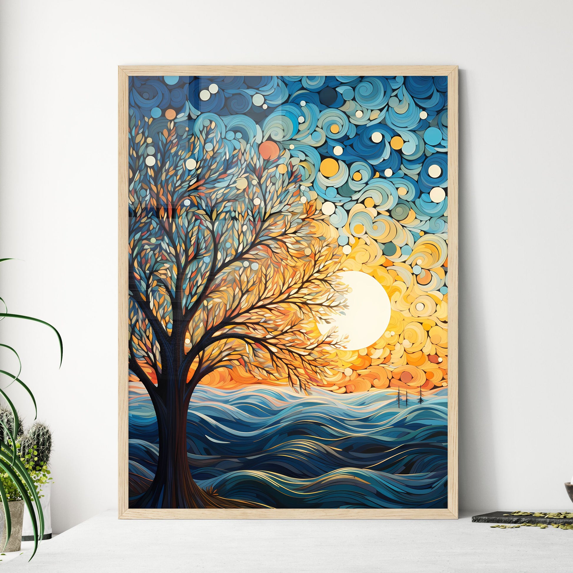 Background Of 5 Trees And Blue Sky - A Tree  - Framed Art Print